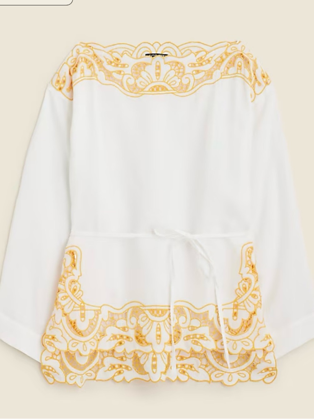 Jcrew Embroidered White Tunic Top with Gold Trim
